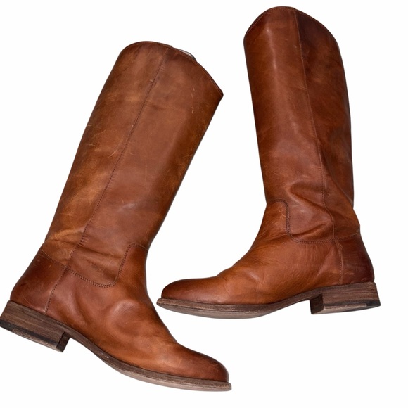 Frye Cognac Leather Melissa Button 2 Distressed Tall Riding Boots size 10 - Picture 7 of 10